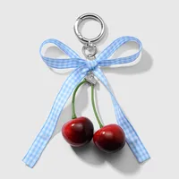 Spring New Ins New Style Sweet Fashion Classic Solid Color Bow Simulation Cherry Keychain Bag Pendant main image 4