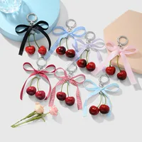 Spring New Ins New Style Sweet Fashion Classic Solid Color Bow Simulation Cherry Keychain Bag Pendant main image 2