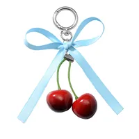 Spring New Ins New Style Sweet Fashion Classic Solid Color Bow Simulation Cherry Keychain Bag Pendant main image 5