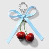 Spring New Ins New Style Sweet Fashion Classic Solid Color Bow Simulation Cherry Keychain Bag Pendant sku image 6