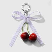 Spring New Ins New Style Sweet Fashion Classic Solid Color Bow Simulation Cherry Keychain Bag Pendant sku image 1
