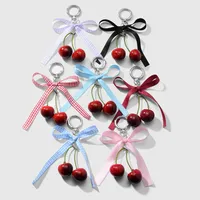 Spring New Ins New Style Sweet Fashion Classic Solid Color Bow Simulation Cherry Keychain Bag Pendant main image 1