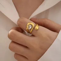 Elegant Solid Color 304 Stainless Steel 18K Gold Plated Women's Open Rings main image 4