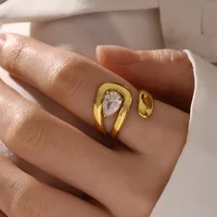 Elegant Solid Color 304 Stainless Steel 18K Gold Plated Women's Open Rings main image 1