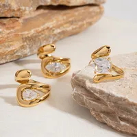 Elegant Solid Color 304 Stainless Steel 18K Gold Plated Women's Open Rings main image 2