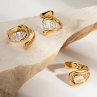 Elegant Solid Color 304 Stainless Steel 18K Gold Plated Women's Open Rings main image 5