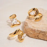 Elegant Solid Color 304 Stainless Steel 18K Gold Plated Women's Open Rings main image 6