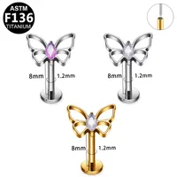 Simple Style Classic Style Butterfly Titanium Alloy Plating Inlay Pearl Zircon 14K Gold Plated White Gold Plated Unisex Lip Stud Ear Studs main image 2