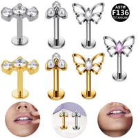 Simple Style Classic Style Butterfly Titanium Alloy Plating Inlay Pearl Zircon 14K Gold Plated White Gold Plated Unisex Lip Stud Ear Studs main image 1