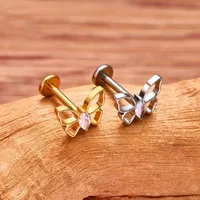 Simple Style Classic Style Butterfly Titanium Alloy Plating Inlay Pearl Zircon 14K Gold Plated White Gold Plated Unisex Lip Stud Ear Studs main image 8