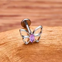Simple Style Classic Style Butterfly Titanium Alloy Plating Inlay Pearl Zircon 14K Gold Plated White Gold Plated Unisex Lip Stud Ear Studs main image 10