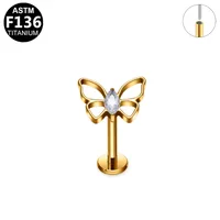 Simple Style Classic Style Butterfly Titanium Alloy Plating Inlay Pearl Zircon 14K Gold Plated White Gold Plated Unisex Lip Stud Ear Studs sku image 7