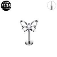Simple Style Classic Style Butterfly Titanium Alloy Plating Inlay Pearl Zircon 14K Gold Plated White Gold Plated Unisex Lip Stud Ear Studs sku image 5