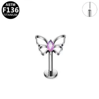 Simple Style Classic Style Butterfly Titanium Alloy Plating Inlay Pearl Zircon 14K Gold Plated White Gold Plated Unisex Lip Stud Ear Studs sku image 6