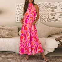 Women's Swing Dress Casual Elegant Streetwear Turtleneck Contrast Binding Sleeveless Abstract Maxi Long Dress Holiday Banquet Selfie main image 1