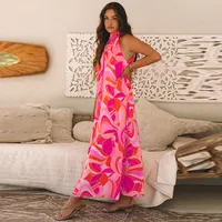 Women's Swing Dress Casual Elegant Streetwear Turtleneck Contrast Binding Sleeveless Abstract Maxi Long Dress Holiday Banquet Selfie main image 3