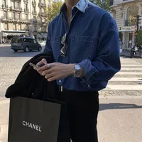 Men's Solid Color Vintage Style Turndown Long Sleeve Loose Men's Shirt main image 2