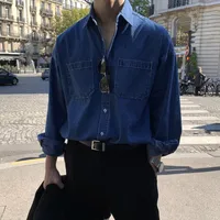 Men's Solid Color Vintage Style Turndown Long Sleeve Loose Men's Shirt main image 5