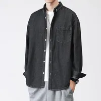 LKTM Men's Denim Shirt Long Sleeve Loose Fit Japanese Retro Workwear Casual Button - Up Jacket Autumn Winter sku image 2