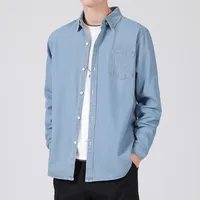 LKTM Men's Denim Shirt Long Sleeve Loose Fit Japanese Retro Workwear Casual Button - Up Jacket Autumn Winter sku image 11