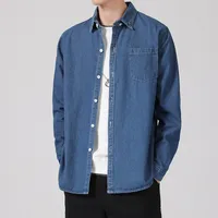 LKTM Men's Denim Shirt Long Sleeve Loose Fit Japanese Retro Workwear Casual Button - Up Jacket Autumn Winter sku image 19