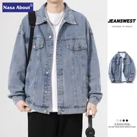 NASA Men's Denim Jacket, Oversized High Street Casual Coat, Loose Fit Trendy All - Season Bomber Jacket main image 2