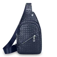 Men's Solid Color Pu Leather Weave Zipper Fanny Pack sku image 3