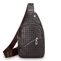 Men's Solid Color Pu Leather Weave Zipper Fanny Pack sku image 2