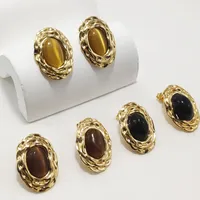 1 Pair Luxurious Lady Commute Oval 304 Stainless Steel Opal 18K Gold Plated Ear Studs main image 8
