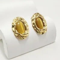 1 Pair Luxurious Lady Commute Oval 304 Stainless Steel Opal 18K Gold Plated Ear Studs main image 7