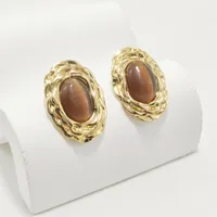 1 Pair Luxurious Lady Commute Oval 304 Stainless Steel Opal 18K Gold Plated Ear Studs main image 6