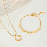 Cute Sweet Geometric Moon Heart Shape 304 Stainless Steel Plating Inlay Zircon 18K Gold Plated Women's Bracelets Necklace main image 1