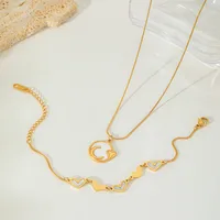 Cute Sweet Geometric Moon Heart Shape 304 Stainless Steel Plating Inlay Zircon 18K Gold Plated Women's Bracelets Necklace main image 3