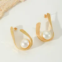 1 Pair Casual Elegant Artistic Irregular Geometric Plating Inlay 304 Stainless Steel Imitation Pearl 18K Gold Plated Drop Earrings Ear Studs main image 4