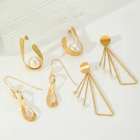 1 Pair Casual Elegant Artistic Irregular Geometric Plating Inlay 304 Stainless Steel Imitation Pearl 18K Gold Plated Drop Earrings Ear Studs main image 1