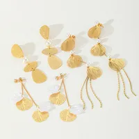 1 Pair Elegant Artistic Geometric Leaf Plating Inlay 304 Stainless Steel Acrylic Imitation Pearl Zircon 18K Gold Plated Drop Earrings main image 3