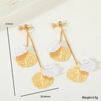 1 Pair Elegant Artistic Geometric Leaf Plating Inlay 304 Stainless Steel Acrylic Imitation Pearl Zircon 18K Gold Plated Drop Earrings sku image 2