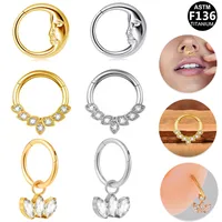 Casual Simple Style Classic Style Geometric Pure Titanium Titanium Alloy Plating Inlay Zircon 14K Gold Plated White Gold Plated Unisex Nose Ring main image 1