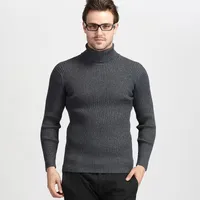 Autumn And Winter  Wholesale Men's Turtleneck Sweater  Size Casual Solid Color Vertical Pattern Pullover Base Sweater Men main image 2