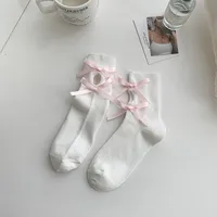 Women's Cute Sweet Solid Color Cotton Appliques Crew Socks 1 Piece sku image 1