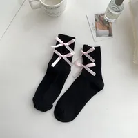 Women's Cute Sweet Solid Color Cotton Appliques Crew Socks 1 Piece sku image 2