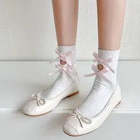 Women's Cute Sweet Solid Color Cotton Appliques Crew Socks 1 Piece main image 3