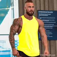 Amazon Foreign Trade Summer European And American Deep-Cut Cotton Fitness Blank Waistcoat Sports I-Shaped Vest Men's Beauty main image 4
