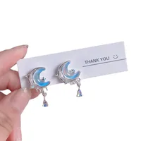 1 Pair Cute Lady Sweet Moon Flower Bow Knot Plating Alloy Opal Zircon Silver Plated Drop Earrings Ear Studs main image 2