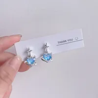 1 Pair Cute Lady Sweet Moon Flower Bow Knot Plating Alloy Opal Zircon Silver Plated Drop Earrings Ear Studs main image 3