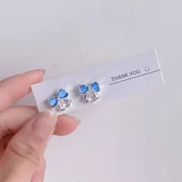 1 Pair Cute Lady Sweet Moon Flower Bow Knot Plating Alloy Opal Zircon Silver Plated Drop Earrings Ear Studs main image 4