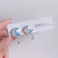 1 Pair Cute Lady Sweet Moon Flower Bow Knot Plating Alloy Opal Zircon Silver Plated Drop Earrings Ear Studs sku image 1