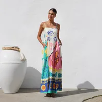 Women's A- Line Skirt Casual Elegant Streetwear Strap Contrast Binding Sleeveless Flower Maxi Long Dress Holiday Banquet Selfie main image 2