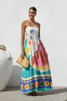 Women's A- Line Skirt Casual Elegant Streetwear Strap Contrast Binding Sleeveless Flower Maxi Long Dress Holiday Banquet Selfie sku image 1