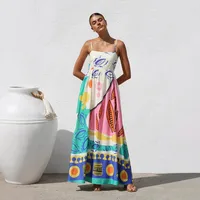 Women's A- Line Skirt Casual Elegant Streetwear Strap Contrast Binding Sleeveless Flower Maxi Long Dress Holiday Banquet Selfie main image 3